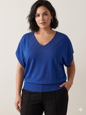 Fashion Bug Royal Blue V-Neck Studded Women's Top